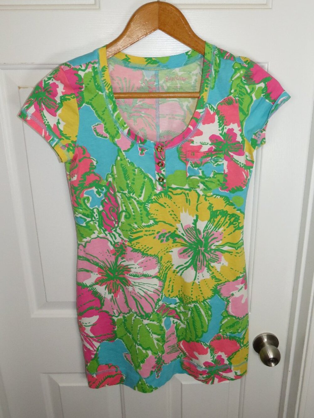 Lilly Pulitzer Britton Henley Mini T-Shirt Dress Floral Pima Cotton Sz Small